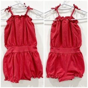 Ralph Lauren Ruffle Trim Tie-Sleeve Romper Onesie Red Cotton 12 month